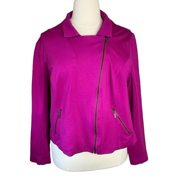 Lane Bryant Womens Plus 28 4X Ponte Moto Jacket Pink Asymmetrical Zip Stretch - Picture 1 of 15